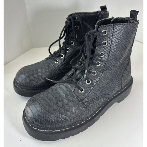 T.U.K. Reptile Pattern Combat Boot Y2k 90's Grunge Punk Gray US Women's Size 10 - Picture 2 of 16